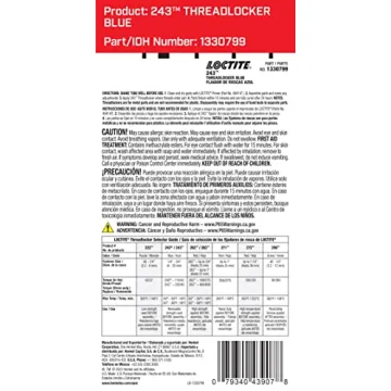 LOCTITE 243 Threadlocker for Automotive: Medium-Strength, Oil Tolerant, High-Temperature, Anaerobic, General Purpose | Blue, 6 ml Red Tube (PN: 1330799)