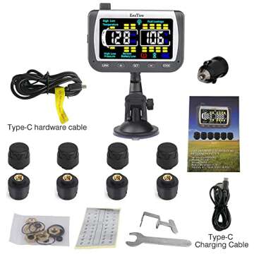 EEZTire - TPMS8ATCB Real Time/24x7 Tire Pressure Monitoring System - Color Monitor + 8 at Sensors.