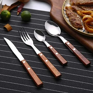 HAPPY KIT Wooden Handle Silverware Set 16-Piece Cutlery