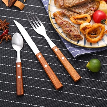 HAPPY KIT Wooden Handle Silverware Set 16-Piece Cutlery