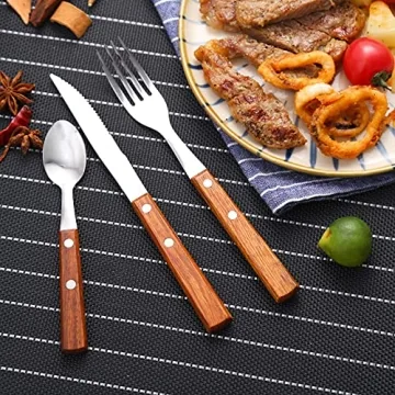 HAPPY KIT Wooden Handle Silverware Set 16-Piece Cutlery