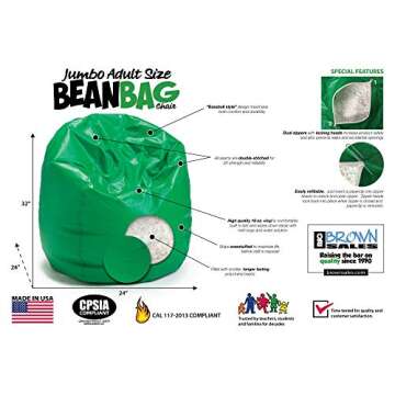 Bean Bag Chairs by Better American Products - Jumbo Giant Adult Sized Baseball Style Vinyl Bean Bag Chairs Perfect for Gaming and Dorm Rooms | 115" in Circumference (Black)