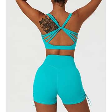 ABOCIW Workout Sets for Women, Buttery Soft Twisted Multis Strap Sport Bra V Cross Waist Ruched Mini...