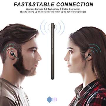 ZBC True Wireless Earbuds Bluetooth V5.0 Headphones Waterproof in-Ear Earphones Noise Cancelling HD Stereo Sweatproof Headsets Smart Touch for Kids and Adults Sport Running Driving Workout Gym Black