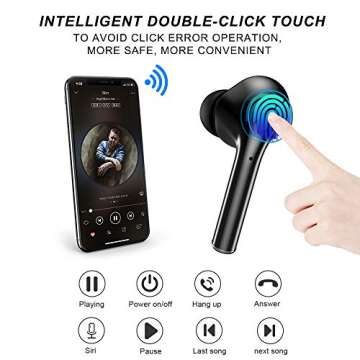 ZBC True Wireless Earbuds Bluetooth V5.0 Headphones Waterproof in-Ear Earphones Noise Cancelling HD Stereo Sweatproof Headsets Smart Touch for Kids and Adults Sport Running Driving Workout Gym Black
