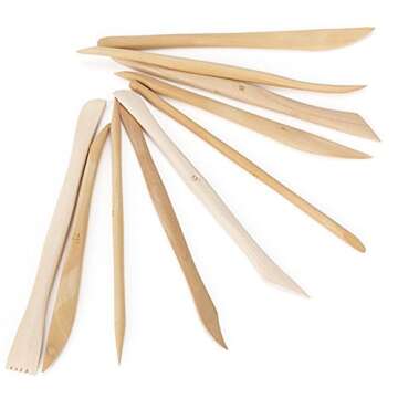 COMIART 10pcs Wooden Polymer Clay Pottery Play Dough Modeling Tools