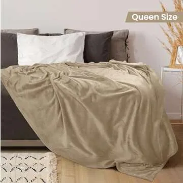 Utopia Bedding Fleece Blanket Queen Size Camel 300GSM Luxury Fuzzy Soft Anti-Static Microfiber Bed B...
