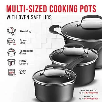 Cookware Set – 23 Piece –Black Multi-Sized Cooking Pots with Lids, Skillet Fry Pans and Bakeware – Reinforced Pressed Aluminum Metal - for Gas, Electric, Ceramic and Induction by BAKKEN Swiss