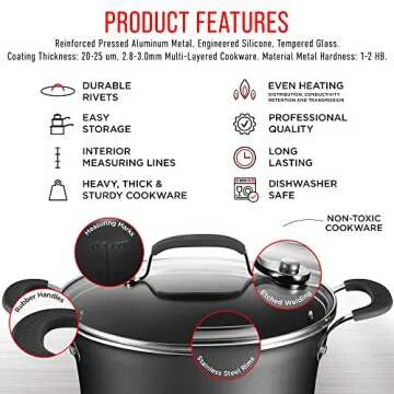 Cookware Set – 23 Piece –Black Multi-Sized Cooking Pots with Lids, Skillet Fry Pans and Bakeware – Reinforced Pressed Aluminum Metal - for Gas, Electric, Ceramic and Induction by BAKKEN Swiss