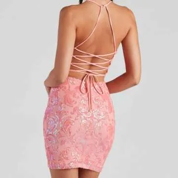 Sparkly Spaghetti Strap Sequin Mini Dress for Parties