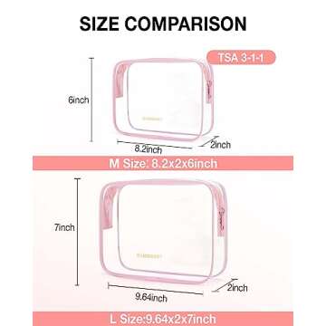 BAGSMART Clear Toiletry Bag, 2 Packs TSA Approved Water Resistant Quart Size Travel Organizer, 2 Sizes Airport Airline Travel Accessories Carry On Makeup Cosmetic Bags for Women, Pink