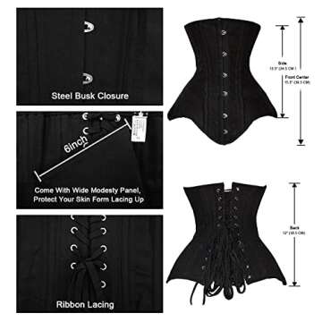 SHAPERX Women‘s Long Torso Waist Training Corsets Double Steel Boned Heavy Duty Underbust Body Shaper Wide Hips,SZ1969-Black-XL