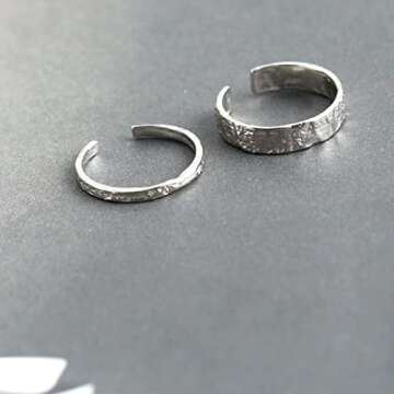 EjszaKod 925 Sterling Silver Minimalist Hammered Textured Handmade Ring, 4.2mm Wide Ring Band + 2mm ...