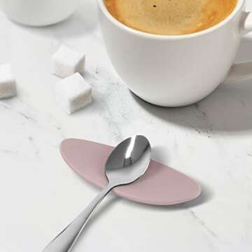 Carrotez Small Silicone Coffee Spoon Rest 2 pcs (0.2" x 1.6" x 3.74"), Spoon Holder Flexible almond-...