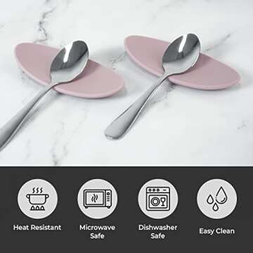 Carrotez Small Silicone Coffee Spoon Rest 2 pcs (0.2" x 1.6" x 3.74"), Spoon Holder Flexible almond-Shaped for Next to Coffee Maker - Kitchen Utensil Rest, Pink