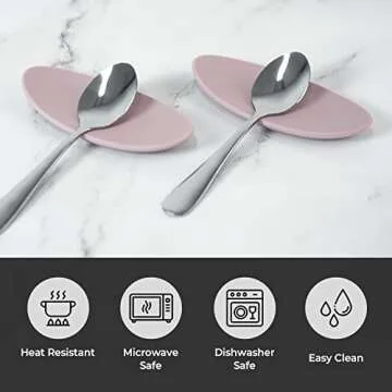 Carrotez Small Silicone Coffee Spoon Rest 2 pcs (0.2" x 1.6" x 3.74"), Spoon Holder Flexible almond-Shaped for Next to Coffee Maker - Kitchen Utensil Rest, Pink