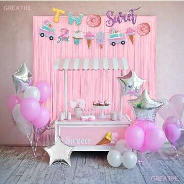 Pastel Pink Party Backdrop Decoration - GREATRIL Baby Pink Foil Fringe Streamers for Baby/Boo Day/Va...