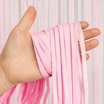 Pastel Pink Party Backdrop Decoration - GREATRIL Baby Pink Foil Fringe Streamers for Baby/Boo Day/Valentines/Cowgirl/Sweet/Cloud/Unicorn/Princess/Bow Themed - 3.2ft X 8.2ft - 2 Packs
