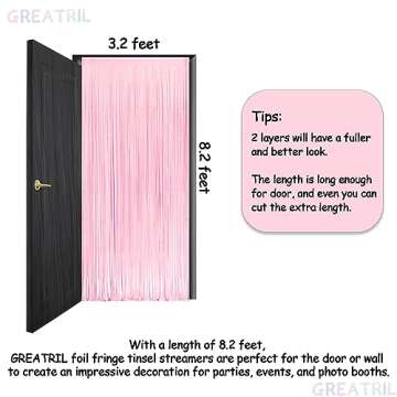 Pastel Pink Party Backdrop Decoration - GREATRIL Baby Pink Foil Fringe Streamers for Baby/Boo Day/Valentines/Cowgirl/Sweet/Cloud/Unicorn/Princess/Bow Themed - 3.2ft X 8.2ft - 2 Packs