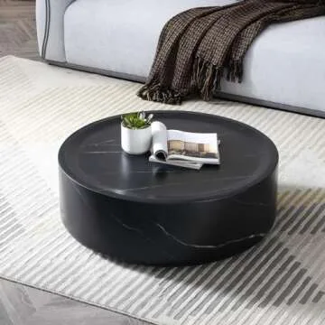 WILLIAMSPACE 39.37" Round Black Coffee Table with Marble Texture