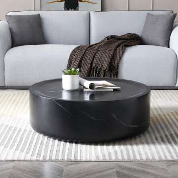 WILLIAMSPACE 39.37" Round Black Coffee Table with Marble Texture