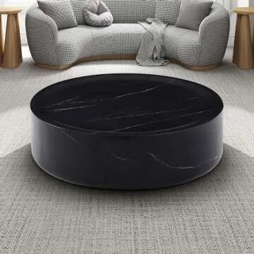 WILLIAMSPACE 39.37" Round Black Coffee Table with Marble Texture