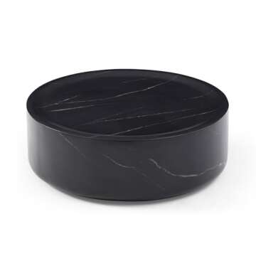 WILLIAMSPACE 39.37" Round Black Coffee Table with Marble Texture