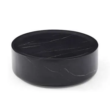 WILLIAMSPACE 39.37" Round Black Coffee Table with Marble Texture
