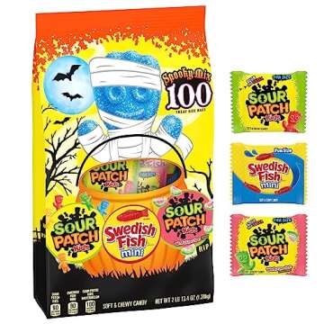 SOUR PATCH KIDS & SWEDISH FISH Mini Halloween Candy Variety Pack, Bulk Candy, 100 Trick or Treat Bag...