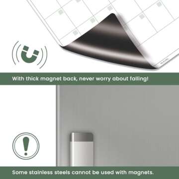 ALEZEL Dry Erase Calendar for Refrigerator, Greenery Magnetic Fridge Calendar Whiteboard - Set of Vertical Monthly Dry Erase Calendar for Fridge & 2 List Board, 4 Markers + Eraser