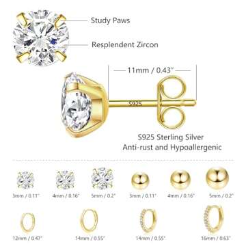 14K Gold Earrings Sets for Multiple Piercing Small Huggie Hoop and CZ Ball Stud Earrings Set for Women Trendy Hypoallergenic Cartilage Earing Hoops and Studs