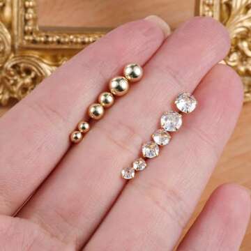 14K Gold Earrings Sets for Multiple Piercing Small Huggie Hoop and CZ Ball Stud Earrings Set for Women Trendy Hypoallergenic Cartilage Earing Hoops and Studs