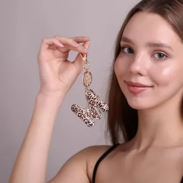 Winssigma Leopard Letter Keychain Women PU Leather Keyring