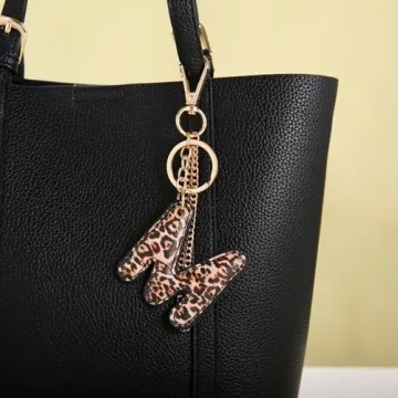 Winssigma Leopard Letter Keychain Women PU Leather Keyring
