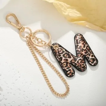 Winssigma Leopard Letter Keychain Women PU Leather Keyring