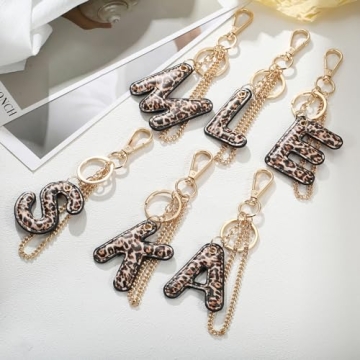 Winssigma Leopard Letter Keychain Women PU Leather Keyring