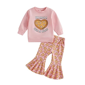 Engofs Toddler Baby Girl Valentine's Day Outfit Long Sleeve Letter Print Sweatshirt Tops Hearts Bell...