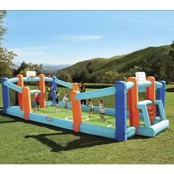 Little Tikes Huge Inflatable Backyard Soccer & Basketball Court for Multiple Kids, Blower with GFCI ...