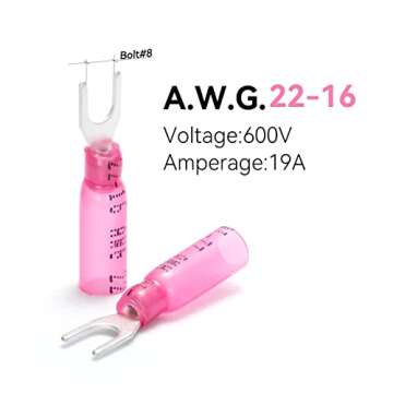 HKS 100PCS Fork Connector #8 Red 22-16 Gauge - Heat Shrink Spade Fork Wire Connectors Kit - Tinned R...