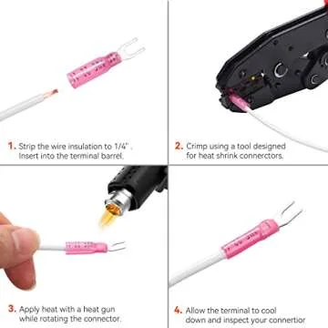 HKS 100PCS Fork Connector #8 Red 22-16 Gauge - Heat Shrink Spade Fork Wire Connectors Kit - Tinned Red Copper - Automotive Marine Crimp Connectors - Waterproof and Insulated Terminals