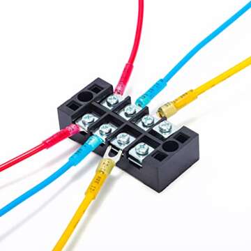 HKS 100PCS Fork Connector #8 Red 22-16 Gauge - Heat Shrink Spade Fork Wire Connectors Kit - Tinned Red Copper - Automotive Marine Crimp Connectors - Waterproof and Insulated Terminals