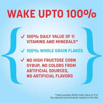 Total Breakfast Cereal, 100% Daily Value of 11 Vitamins & Minerals, Whole Grain Cereal, 16 oz