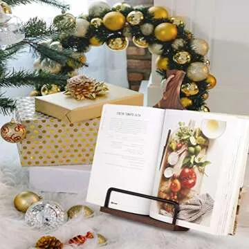 VYNOPA Cookbook Stand for Kitchen Counter Wood Adjustable Recipe Book Holder Stand iPad Rustic Holde...