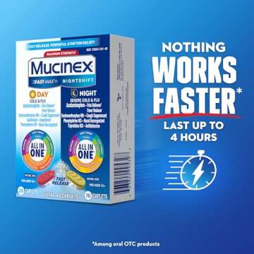 Mucinex Fast-Max Day Cold and Flu & Nightshift Night Severe Cold and Flu Medicine for Adults, Day/Ni...