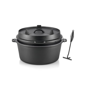 DARTMOOR 9 Quart Pre-Seasoned Cast Iron Dutch Oven with Lid and Lid Lifter Tool for Outdoor Cooking