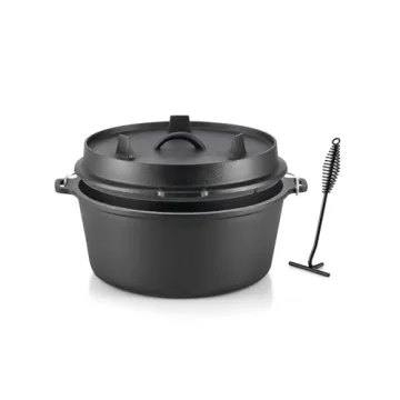 DARTMOOR 9 Quart Pre-Seasoned Cast Iron Dutch Oven with Lid and Lid Lifter Tool for Outdoor Cooking