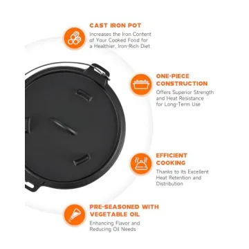 DARTMOOR 9 Quart Pre-Seasoned Cast Iron Dutch Oven