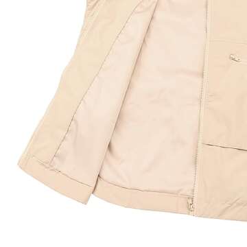 PESION Women's Waterproof Rain Jacket Lightweight Raincoat Hooded Windbreaker Trench Coat, Khaki, Small