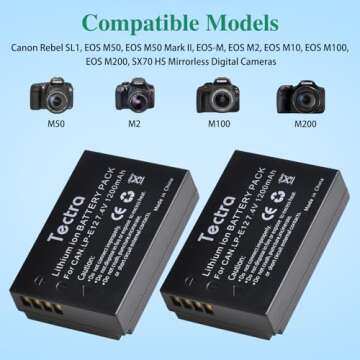 Tectra 2-Pack LP-E12 LPE12 Battery and LED Dual Charger for Canon Rebel SL1, EOS M50, EOS M50 Mark II, EOS-M, EOS M2, EOS M10, EOS M100, EOS M200, SX70 HS Mirrorless Digital Cameras