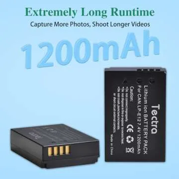 Tectra 2-Pack LP-E12 LPE12 Battery and LED Dual Charger for Canon Rebel SL1, EOS M50, EOS M50 Mark II, EOS-M, EOS M2, EOS M10, EOS M100, EOS M200, SX70 HS Mirrorless Digital Cameras